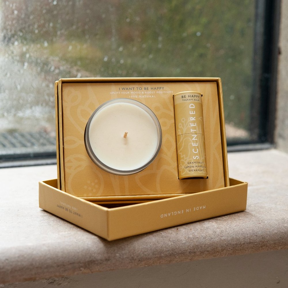 Scentered - HAPPY Candle and Balm Gift Set